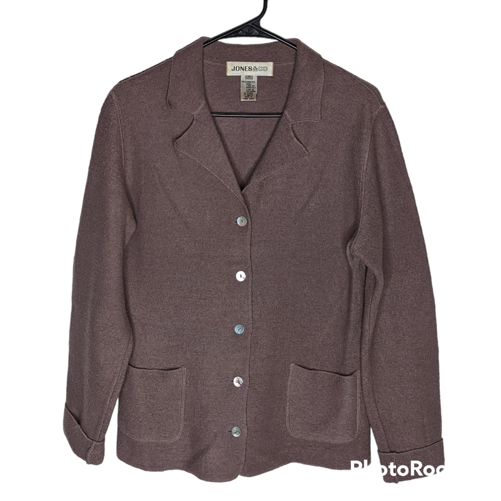 Jones & Co Jacket Women's Sz S Lavender 100% Worsted Wool Abalone Buttons VNT